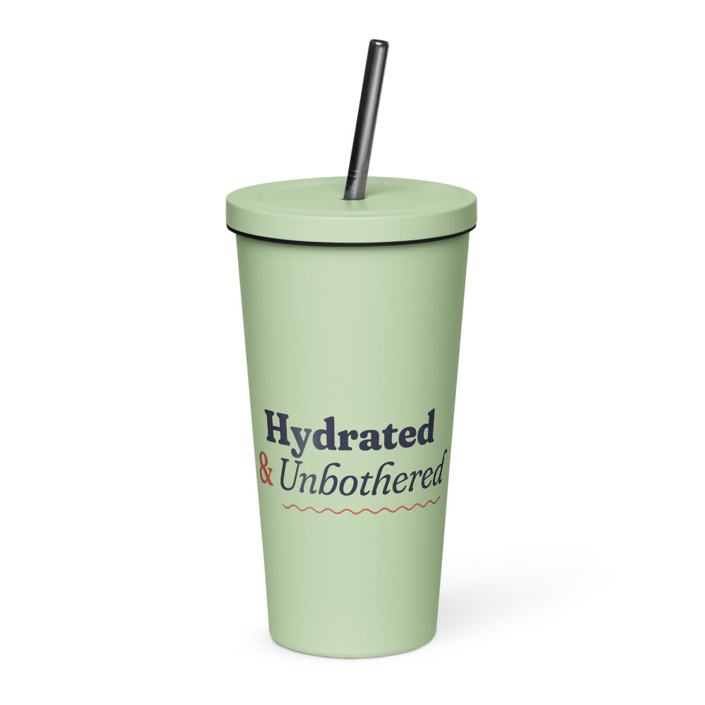 Hydrated & Unbothered 20 oz Insulated Tumbler in Mint (mockup)