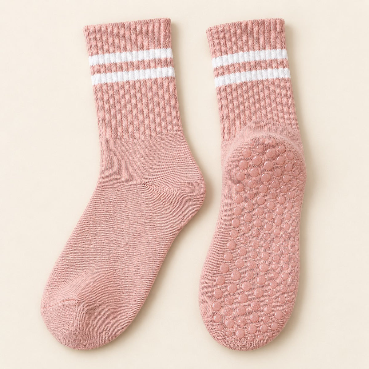Single pair of blush stripe grip socks