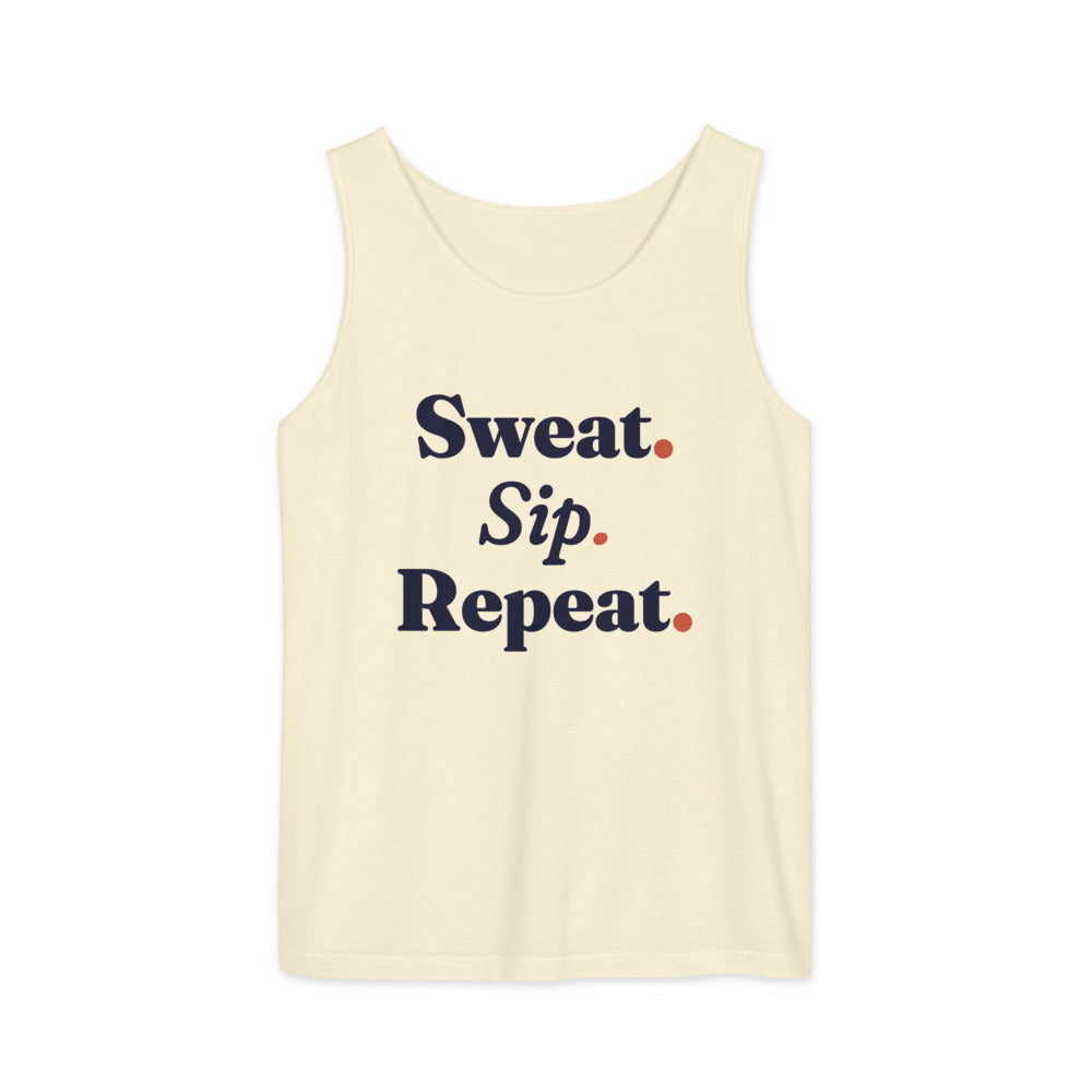 Sweat & Sip Kit: Sweat. Sip. Repeat. garment-dyed tank